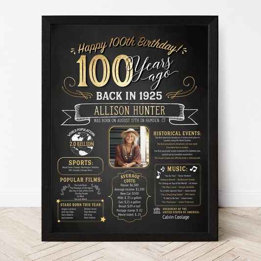 100th Birthday Sign With Photo, 100th Birthday Poster, Born in 1925