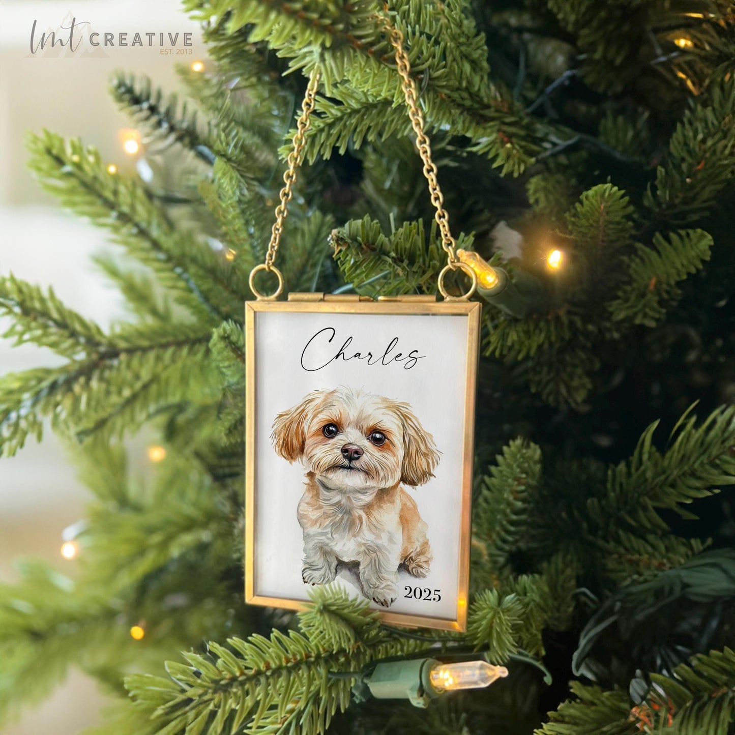 Custom Pet Portrait Ornament – Custom Gold Frame, Personalized Christmas Pet Gift, 2025 Pet Ornament, Dog Ornament, Cat Ornament