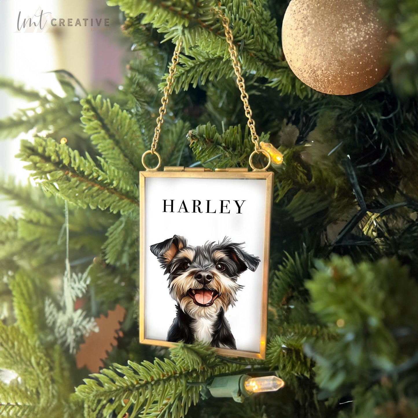 Custom Pet Portrait Ornament – Custom Gold Frame, Personalized Christmas Pet Gift, 2025 Pet Ornament, Dog Ornament, Cat Ornament