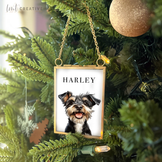 Custom Pet Portrait Ornament – Custom Gold Frame, Personalized Christmas Pet Gift, 2025 Pet Ornament, Dog Ornament, Cat Ornament