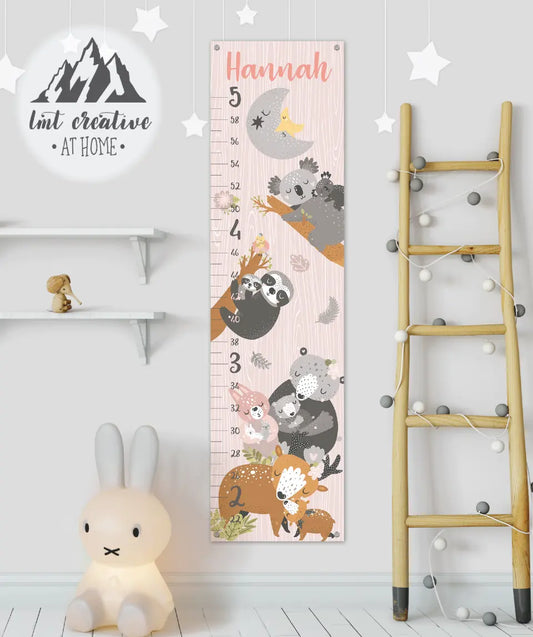 Pink Woodland Growth Chart - Canvas Hanging Growth Chart
