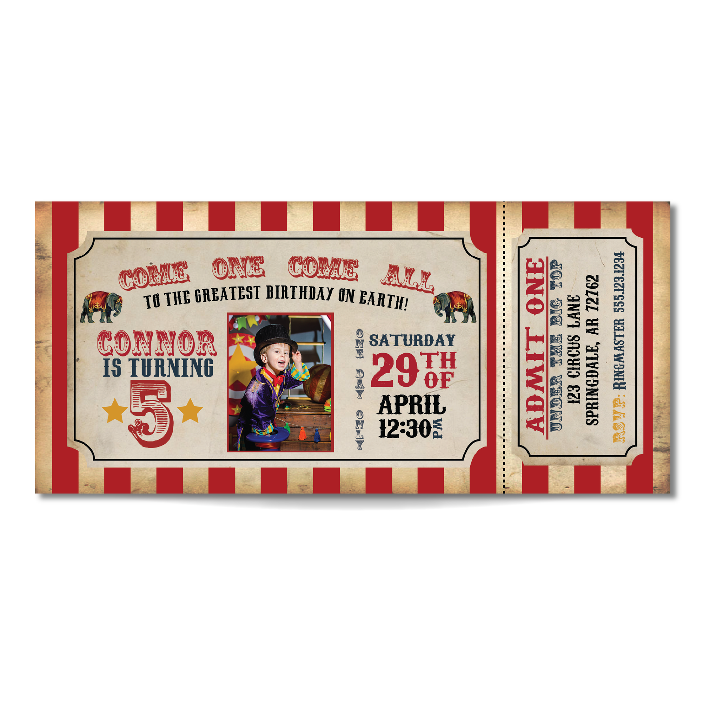 Vintage Circus Ticket Birthday Invitation in Red - Circus Birthday Party Invite