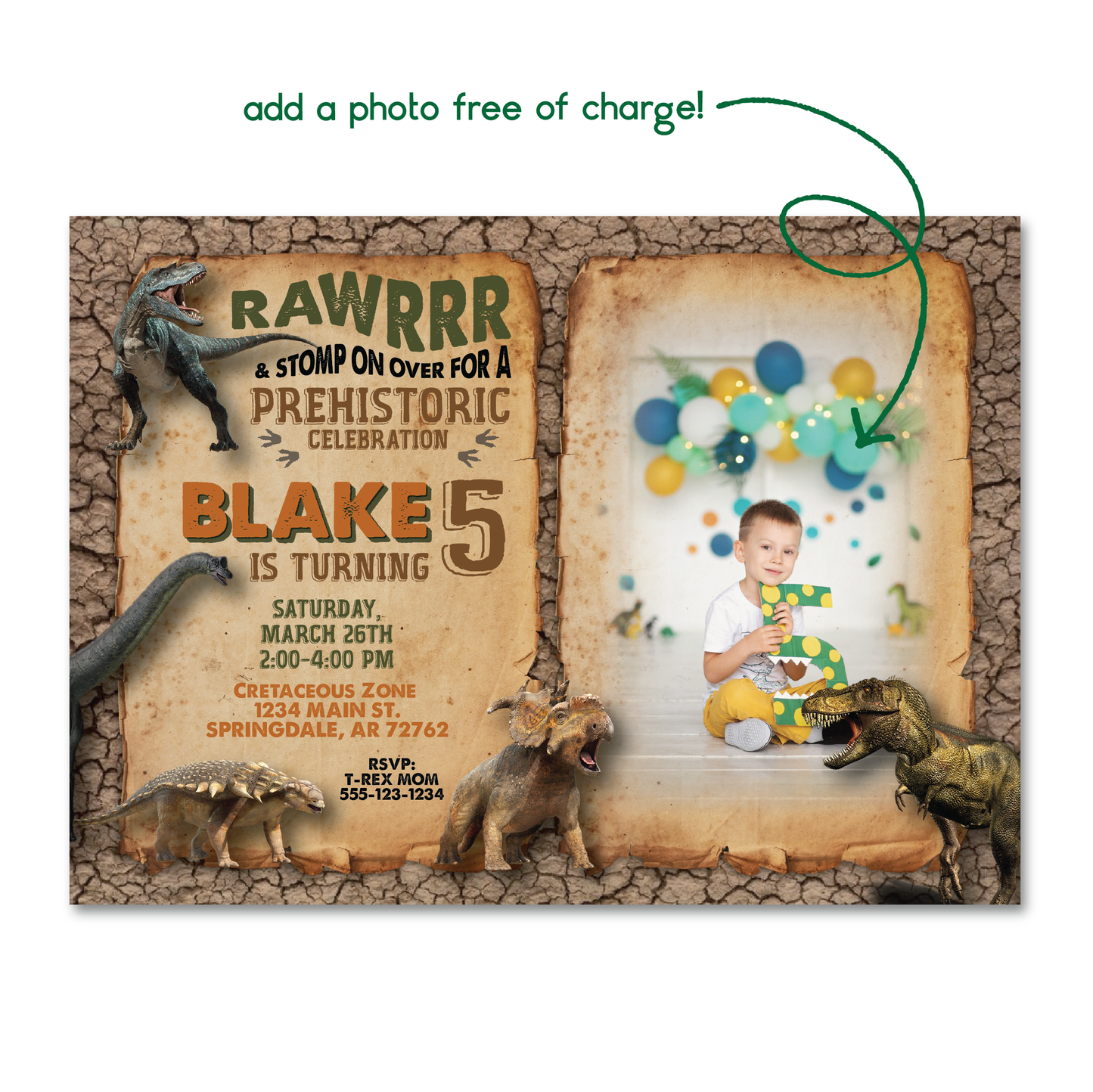 Kids Dinosaur Birthday Invitation - Dinosaur Party Invite