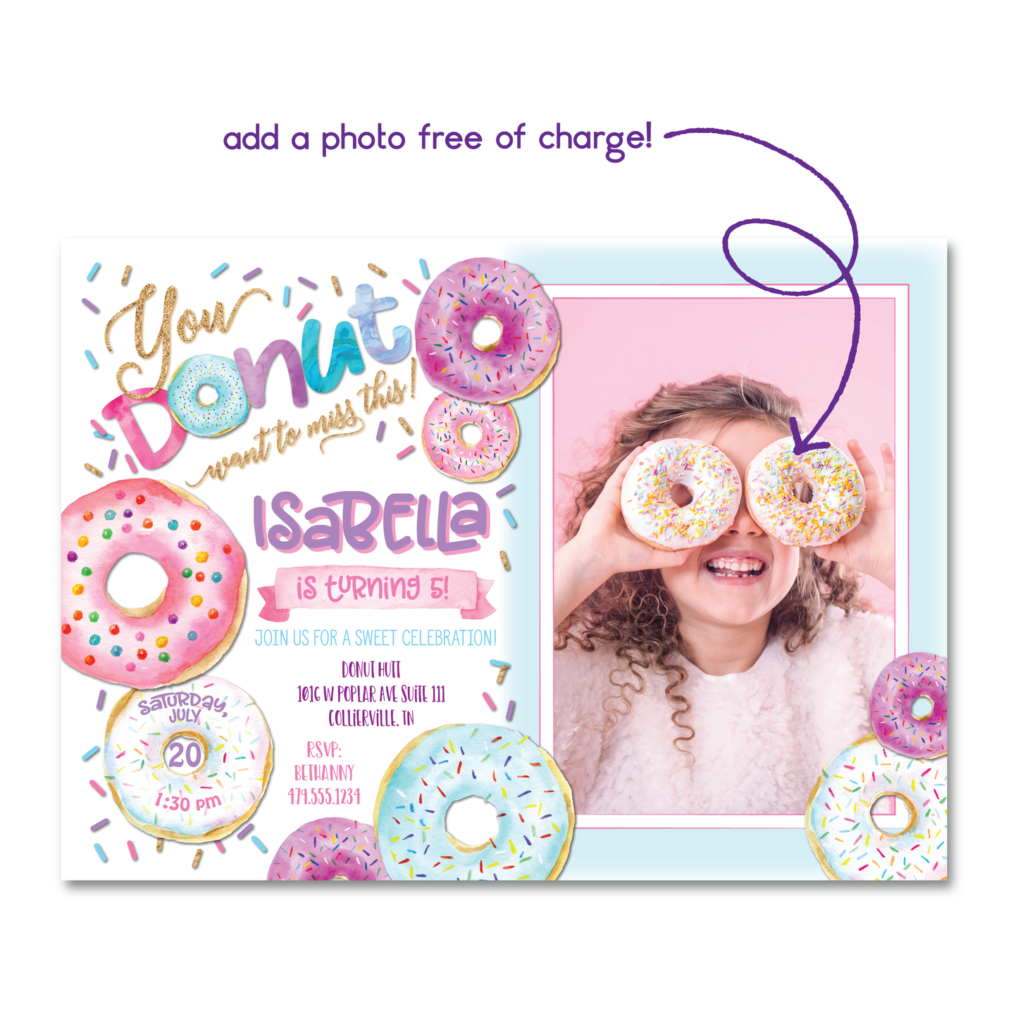 Kids Donut Birthday Invitation - Doughnut Themed Party Invite