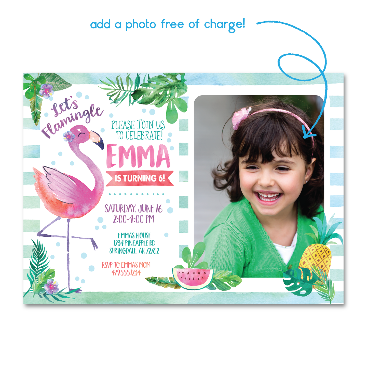 Kids Flamingo Birthday Invitation - Flamingo Themed Party Invite