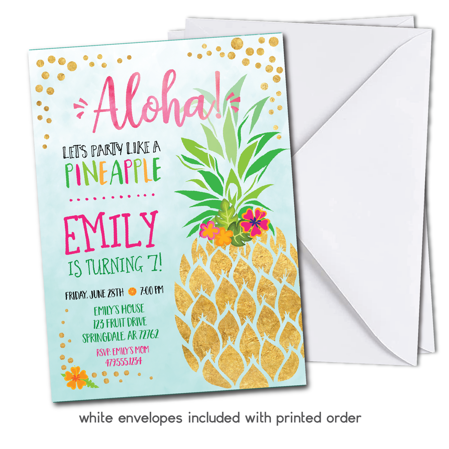 Pineapple Birthday Invitation - Kids Pineapple Aloha Party Invite