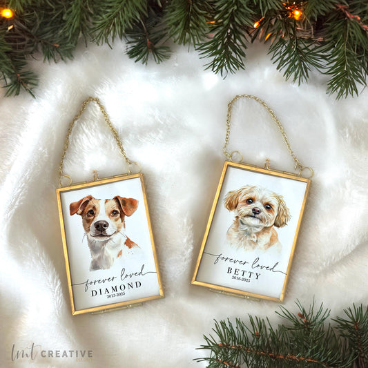Custom Pet Memorial Ornament – Custom Gold Frame, Personalized Christmas Pet Gift, 2025 Pet Portrait Ornament, Dog Ornament, Cat Ornament