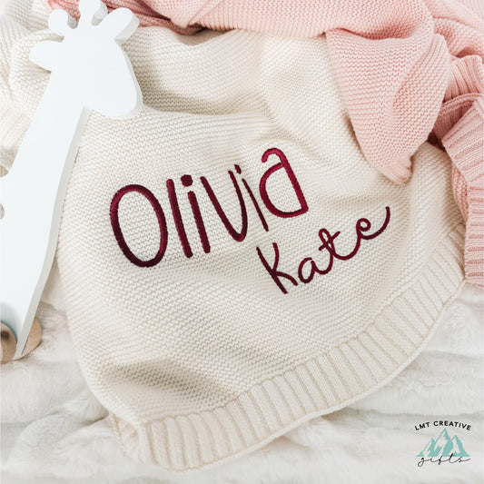 Custom Embroidered Baby Blanket – With Birthday, Monogrammed Newborn Baby Gift, Gift for Baby Shower, Newborn Baby Gift, Stroller Blanket
