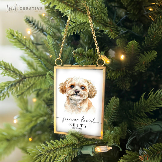 Custom Pet Memorial Ornament – Custom Gold Frame, Personalized Christmas Pet Gift, 2025 Pet Portrait Ornament, Dog Ornament, Cat Ornament