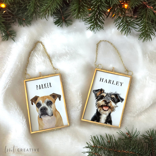 Custom Pet Portrait Ornament – Custom Gold Frame, Personalized Christmas Pet Gift, 2025 Pet Ornament, Dog Ornament, Cat Ornament