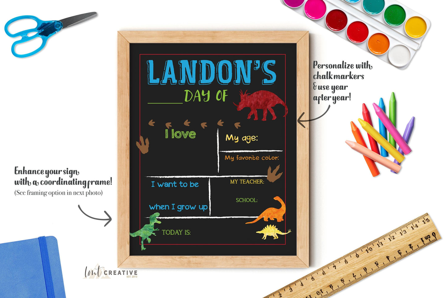 First Day Of School Sign, Personalized Back to School Sign, Custom First Day Of School, First Day of Kindergarten, Dinosaur, Last Day