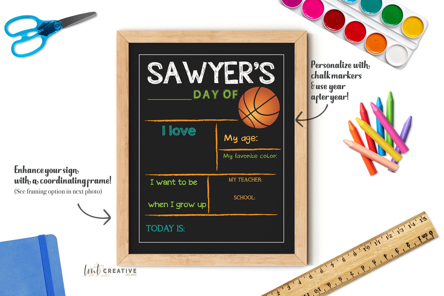 First Day Of School Sign, Personalized Back to School Sign, Custom First Day Of School, First Day of Kindergarten, Basketball