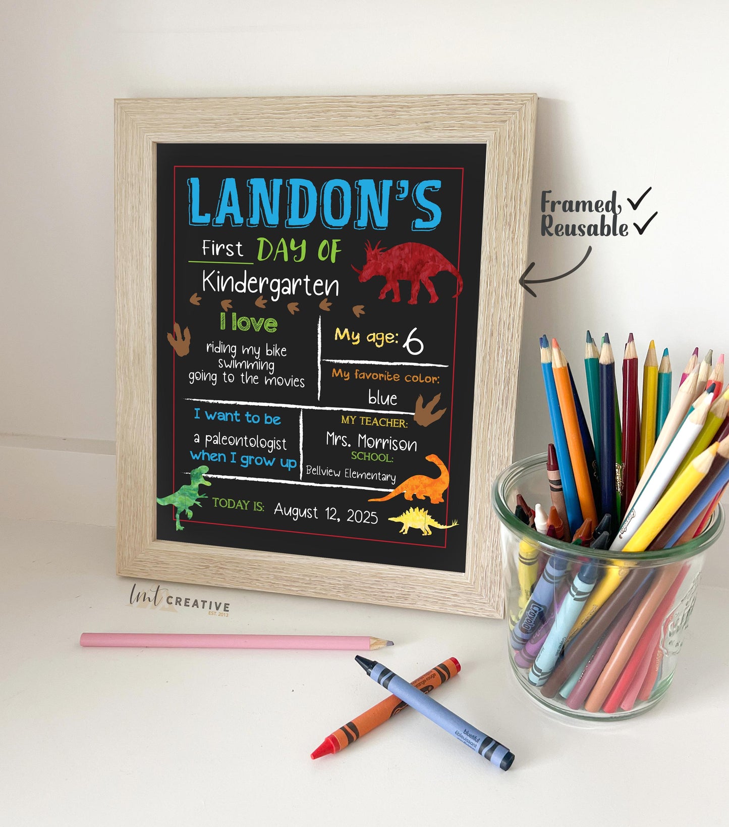 First Day Of School Sign, Personalized Back to School Sign, Custom First Day Of School, First Day of Kindergarten, Dinosaur, Last Day