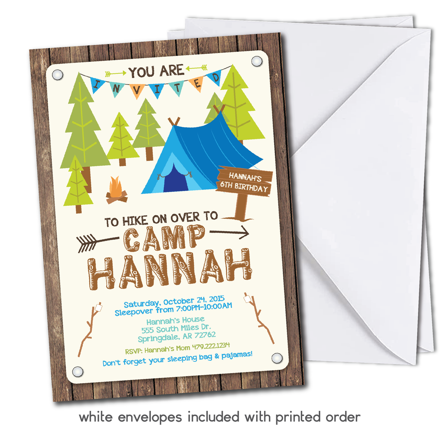 Camping Birthday Invitation - Camp Out Party - Camping Birthday Party Invite w/ Blue Tent