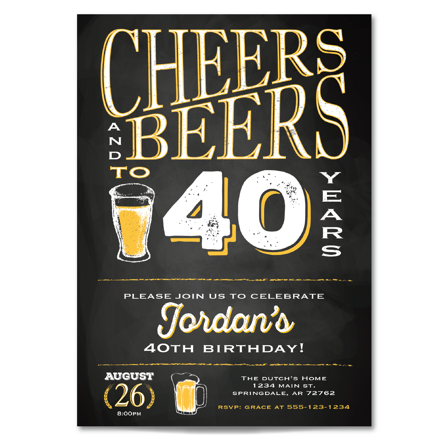 Cheers and Beers to 40 Years Birthday Invitation - 40th Birthday Party Invitation