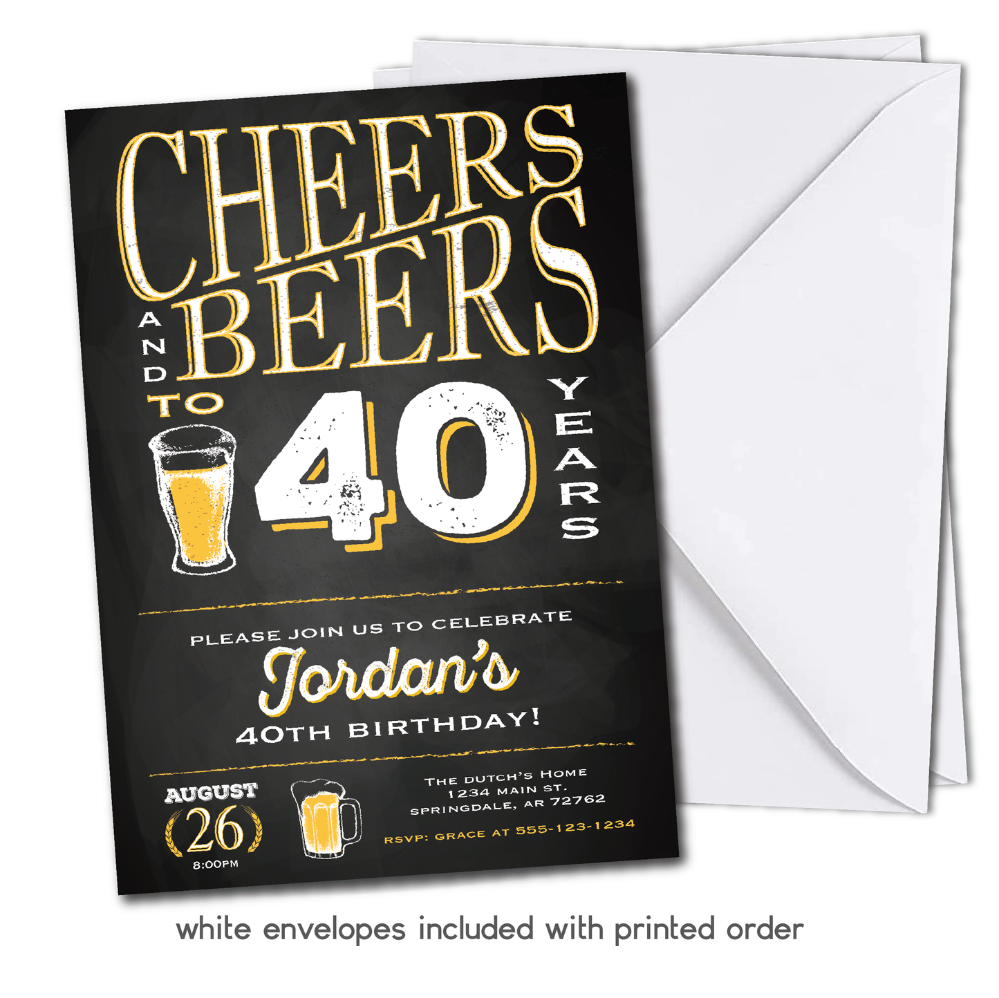 Cheers and Beers to 40 Years Birthday Invitation - 40th Birthday Party Invitation