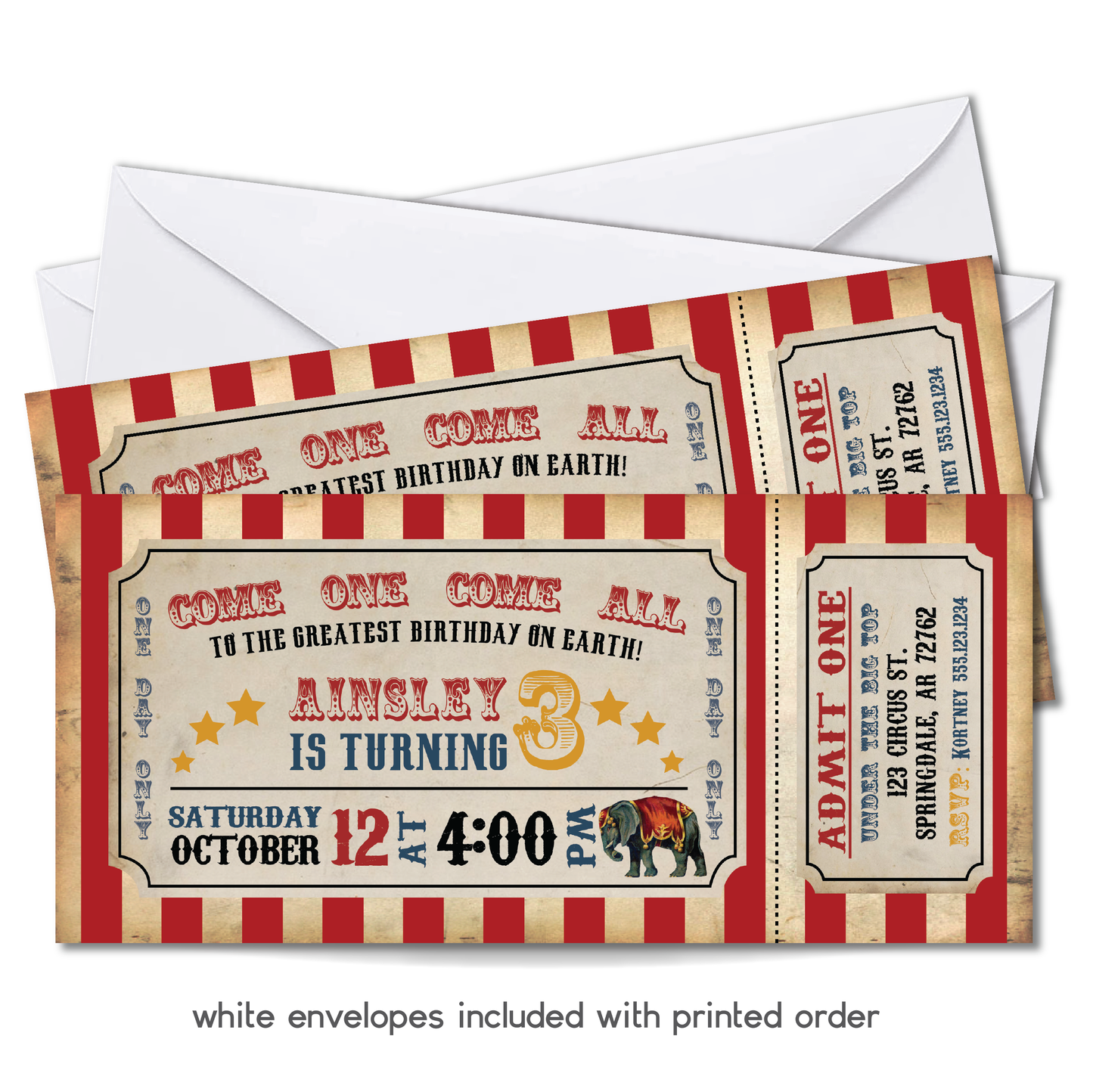 Vintage Circus Ticket Birthday Invitation in Red - Circus Birthday Party Invite