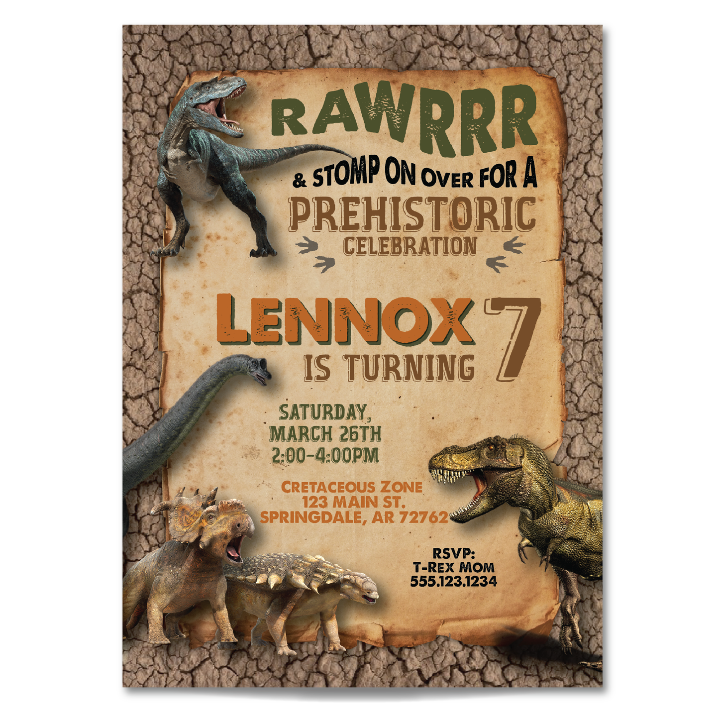 Kids Dinosaur Birthday Invitation - Dinosaur Party Invite