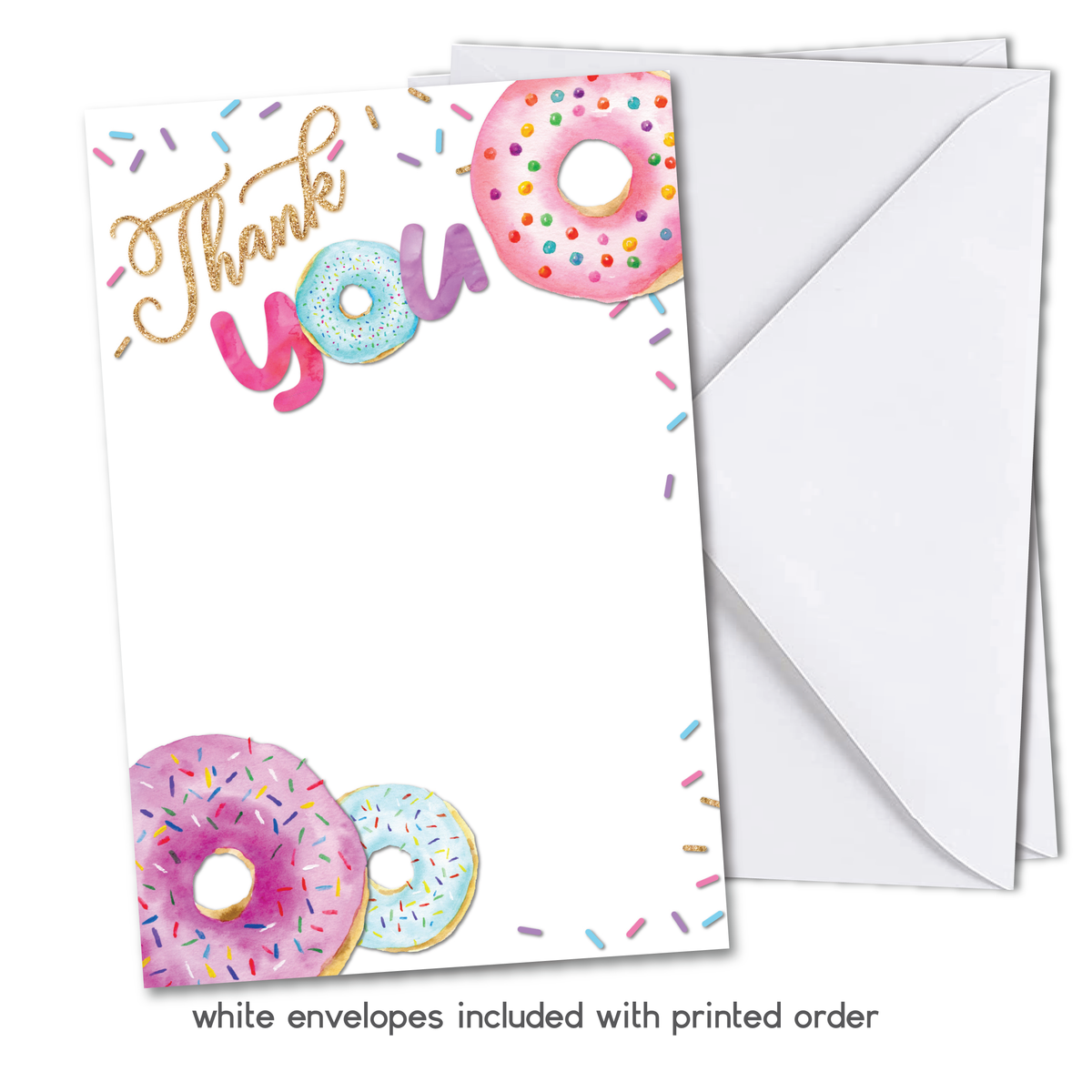 Donut Birthday Thank You Cards w/ Free Envelopes