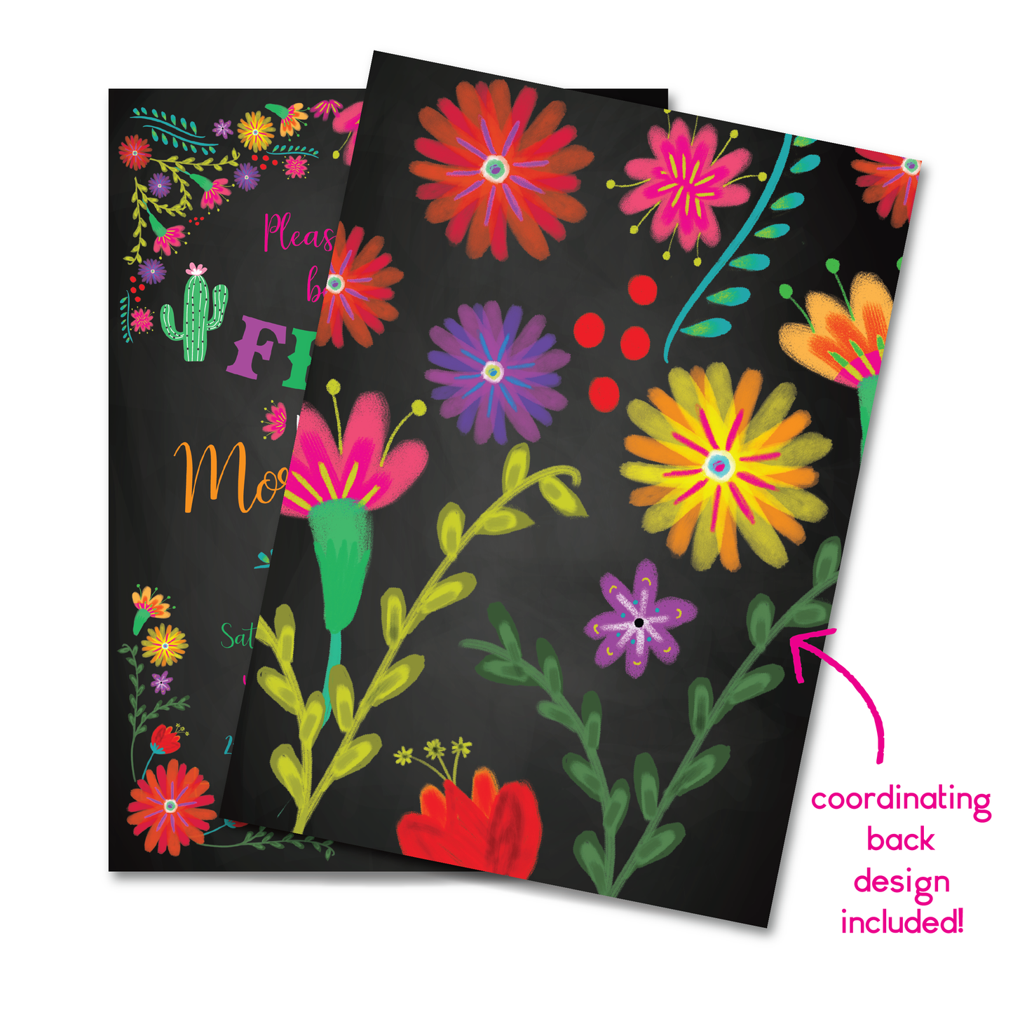 Fiesta Baby Shower Invitation - Fiesta Themed Baby Shower Party Invite w/ Black Background