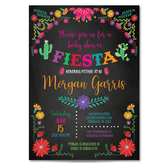 Fiesta Baby Shower Invitation - Fiesta Themed Baby Shower Party Invite w/ Black Background
