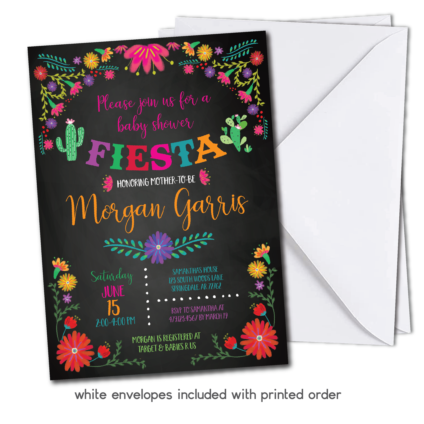 Fiesta Baby Shower Invitation - Fiesta Themed Baby Shower Party Invite w/ Black Background