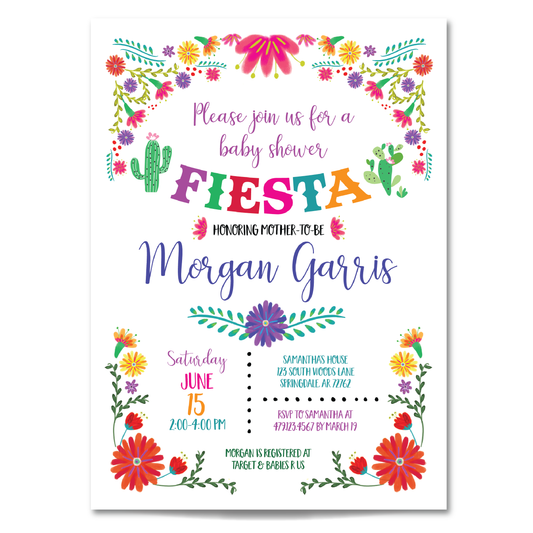 Fiesta Baby Shower Invitation - Fiesta Themed Baby Shower Party Invite w/ White Background