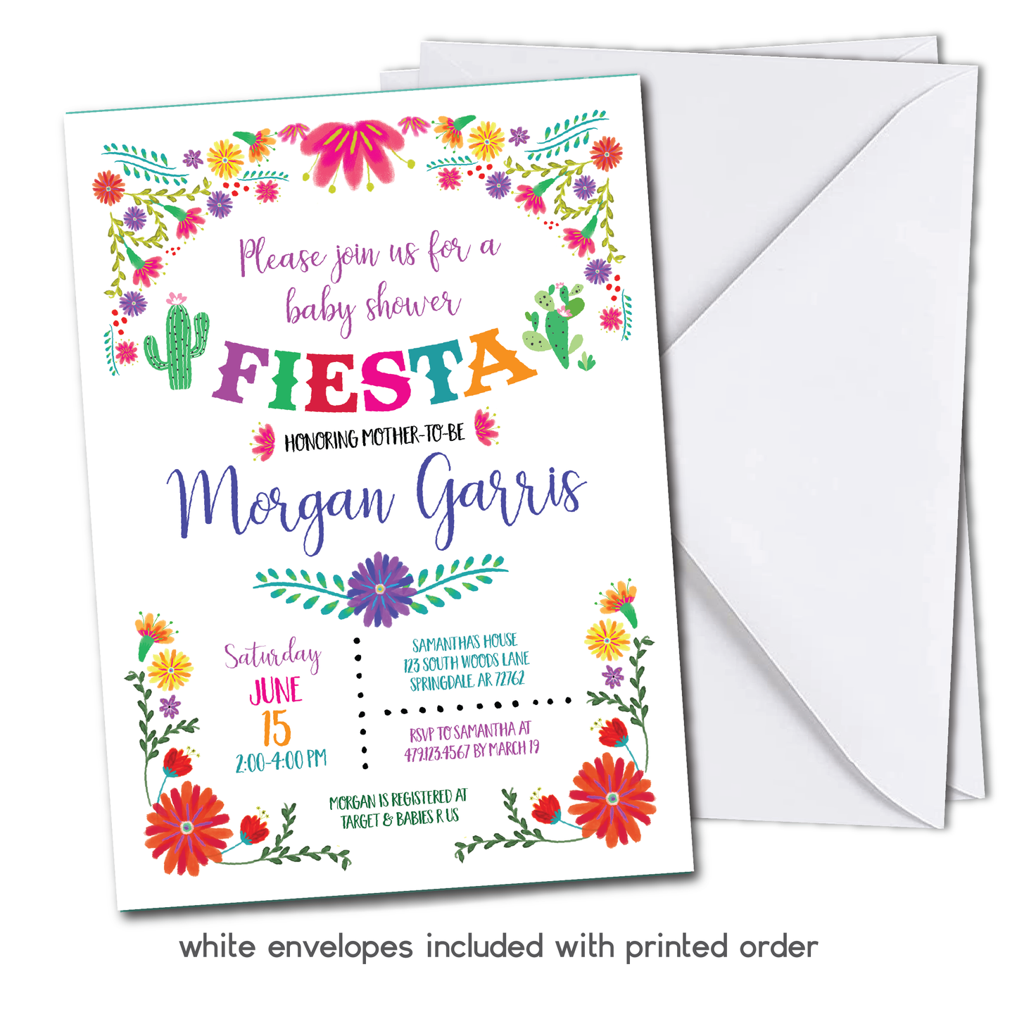 Fiesta Baby Shower Invitation - Fiesta Themed Baby Shower Party Invite w/ White Background