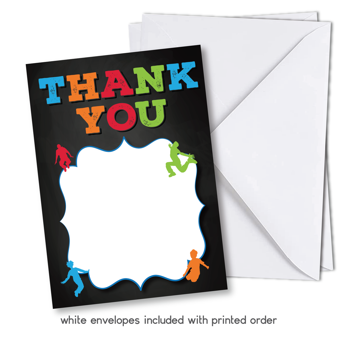 Boys Jump Trampoline Birthday Thank You Cards w/ Free Envelopes