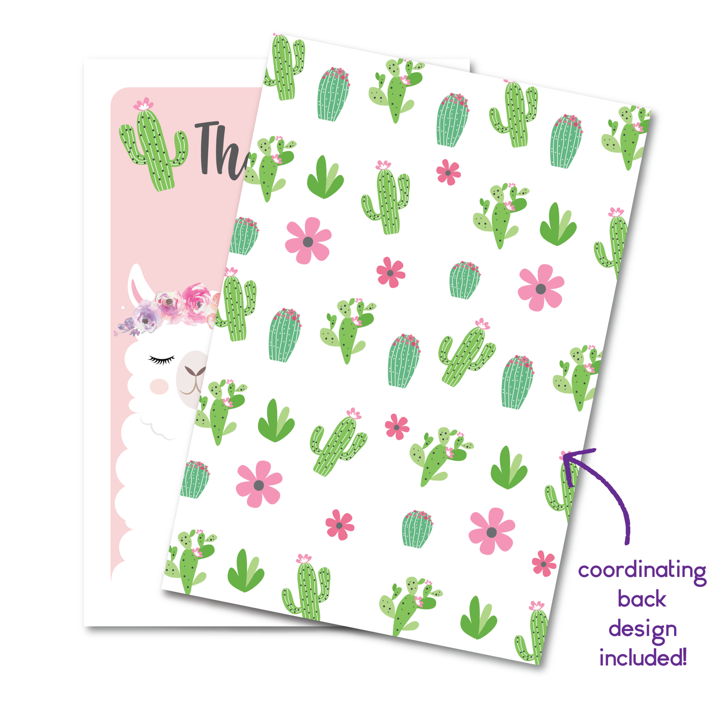 Llama Birthday Thank You Cards - Pink - w/ Free Envelopes
