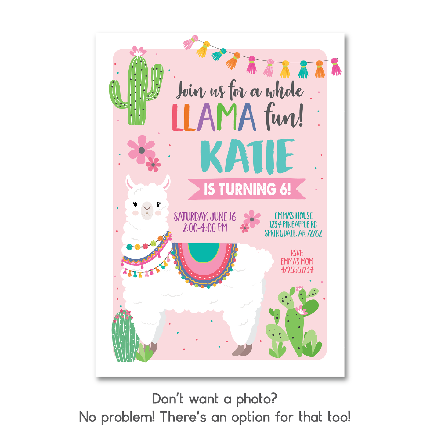 Whole Llama Fun Birthday Invitation - Llama Party Invite w/ Photo Customization