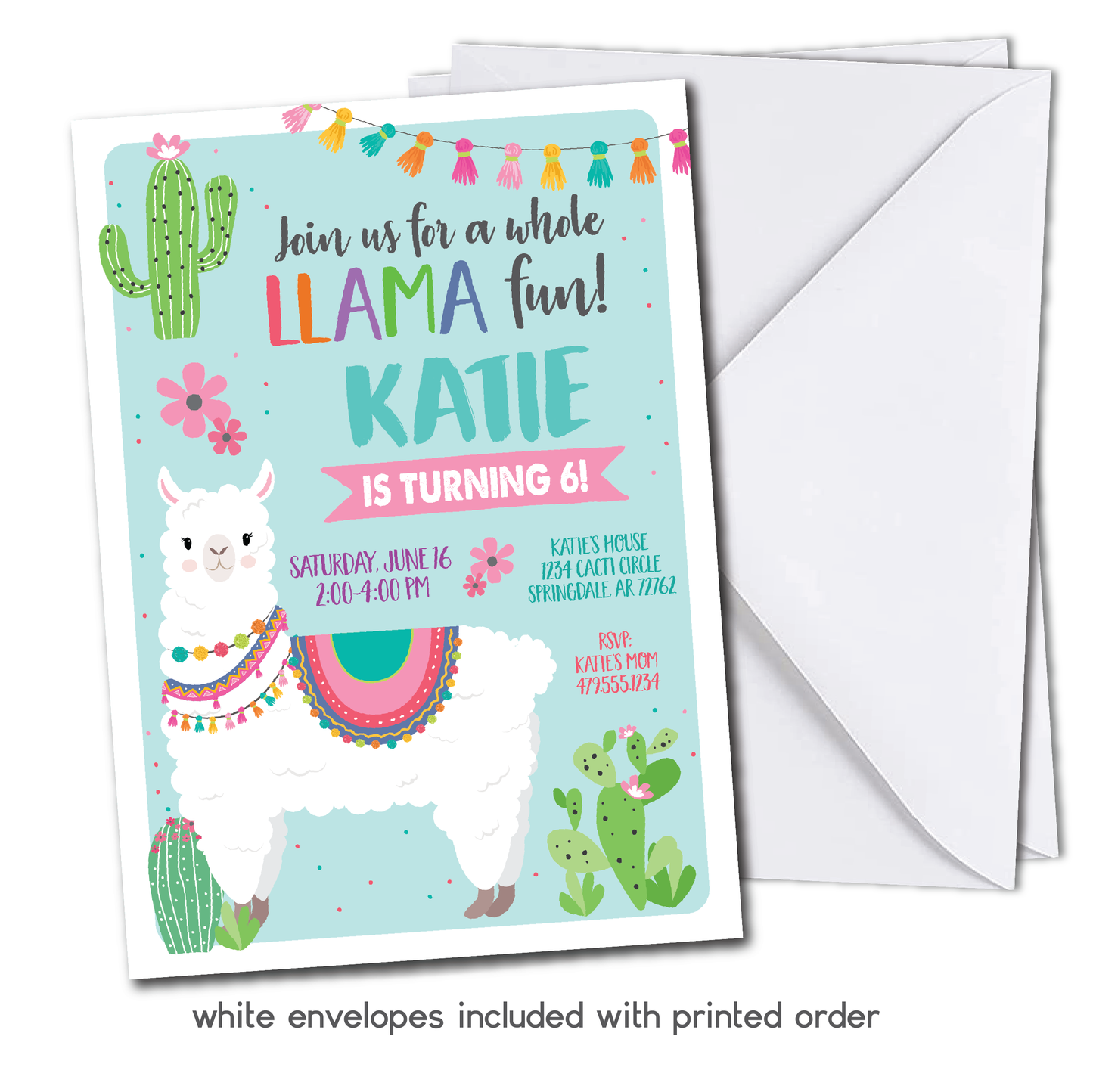 Whole Llama Fun Birthday Invitation - Llama Party Invite w/ Teal Background