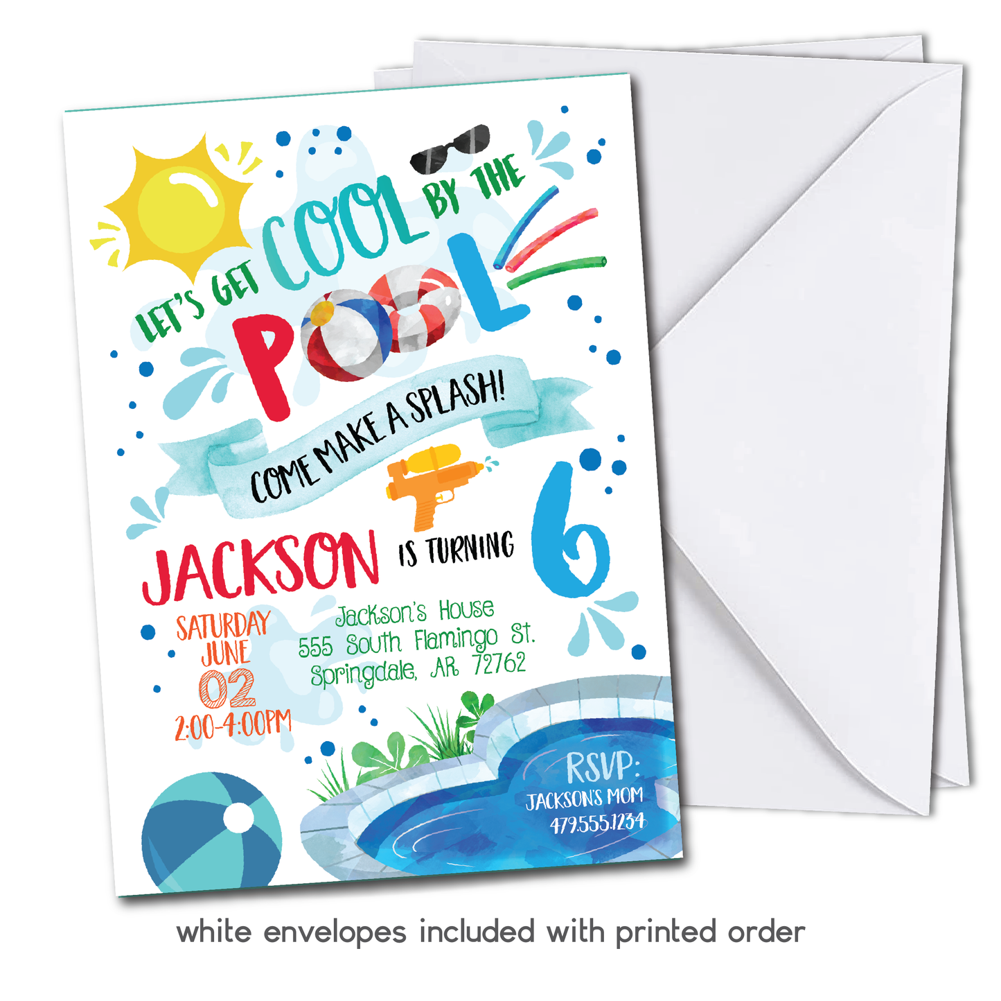 Boys Pool Party Birthday Invitation - Kids Summer Pool Party Invite