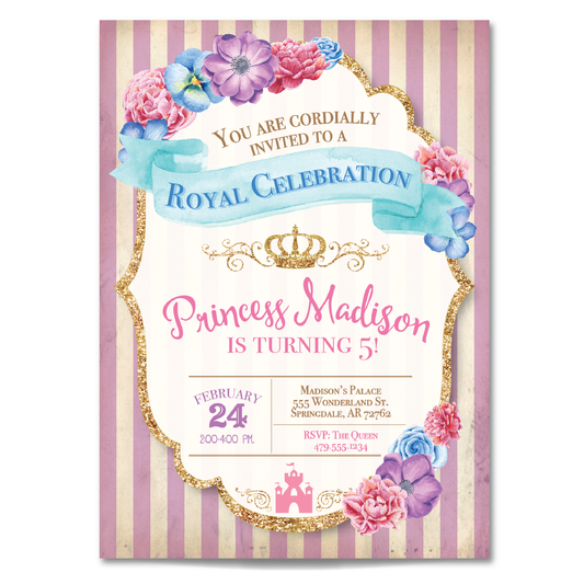 Purple Princess Birthday Invitation - Girls Princess Party Invite