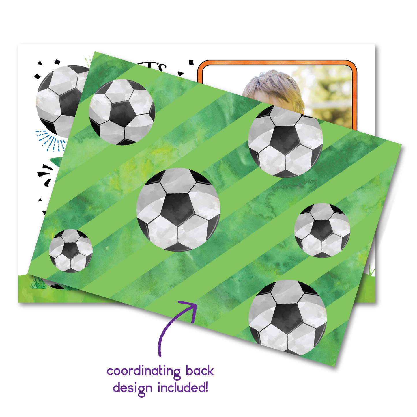 Boys Soccer Themed Birthday Invitation - Kids Soccer Birthday Party Invite w/ Photo Customization