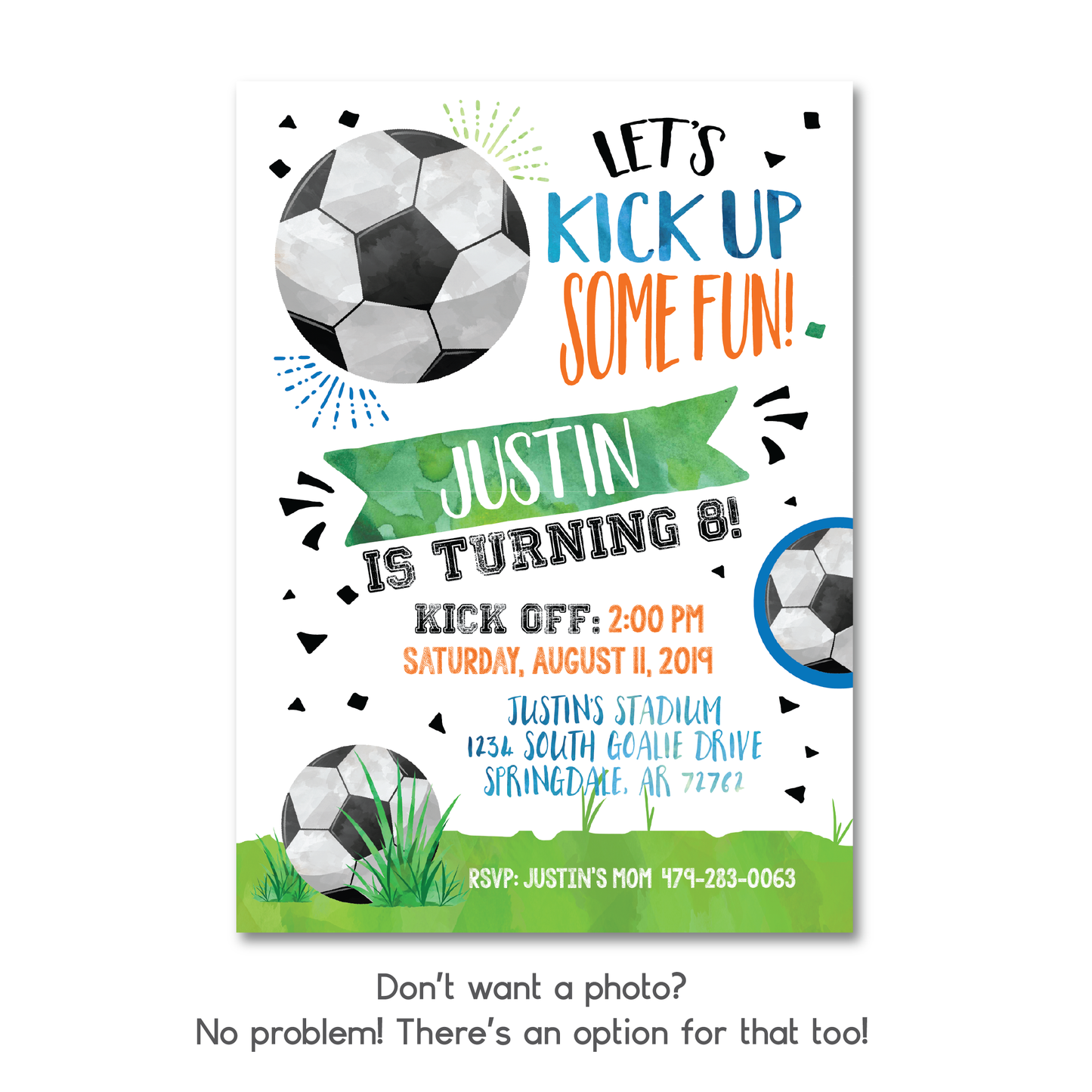 Boys Soccer Themed Birthday Invitation - Kids Soccer Birthday Party Invite w/ Photo Customization