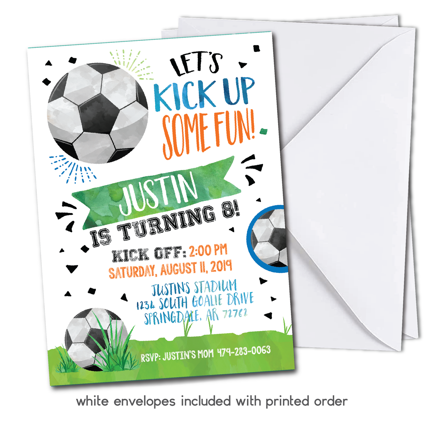 Boys Soccer Themed Birthday Invitation - Kids Soccer Birthday Party Invite