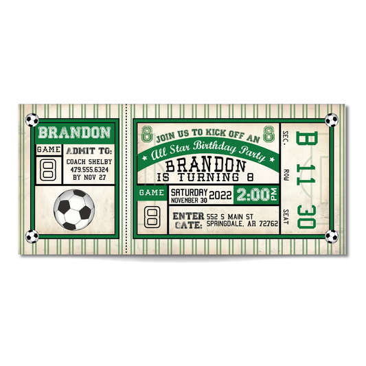 Vintage Soccer Ticket Birthday Invitation