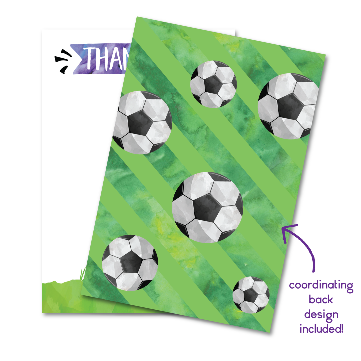 Soccer Birthday Thank You Cards - Blue - w/ Free Envelopes