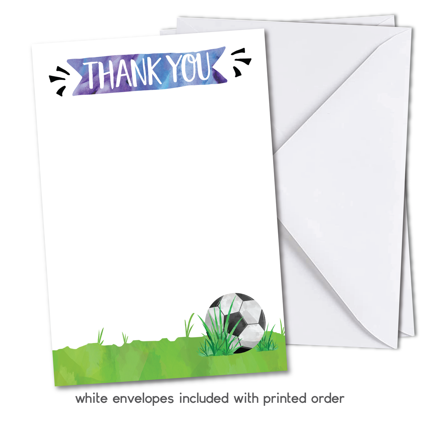 Soccer Birthday Thank You Cards - Blue - w/ Free Envelopes