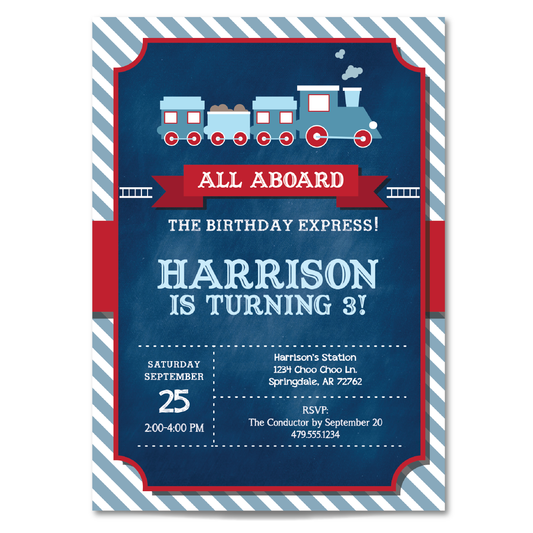 Train Birthday Invitation - Kids Train Conductor Party Invite