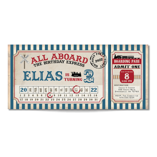 Vintage Train Ticket Birthday Invitation - Train Ticket Party Invite