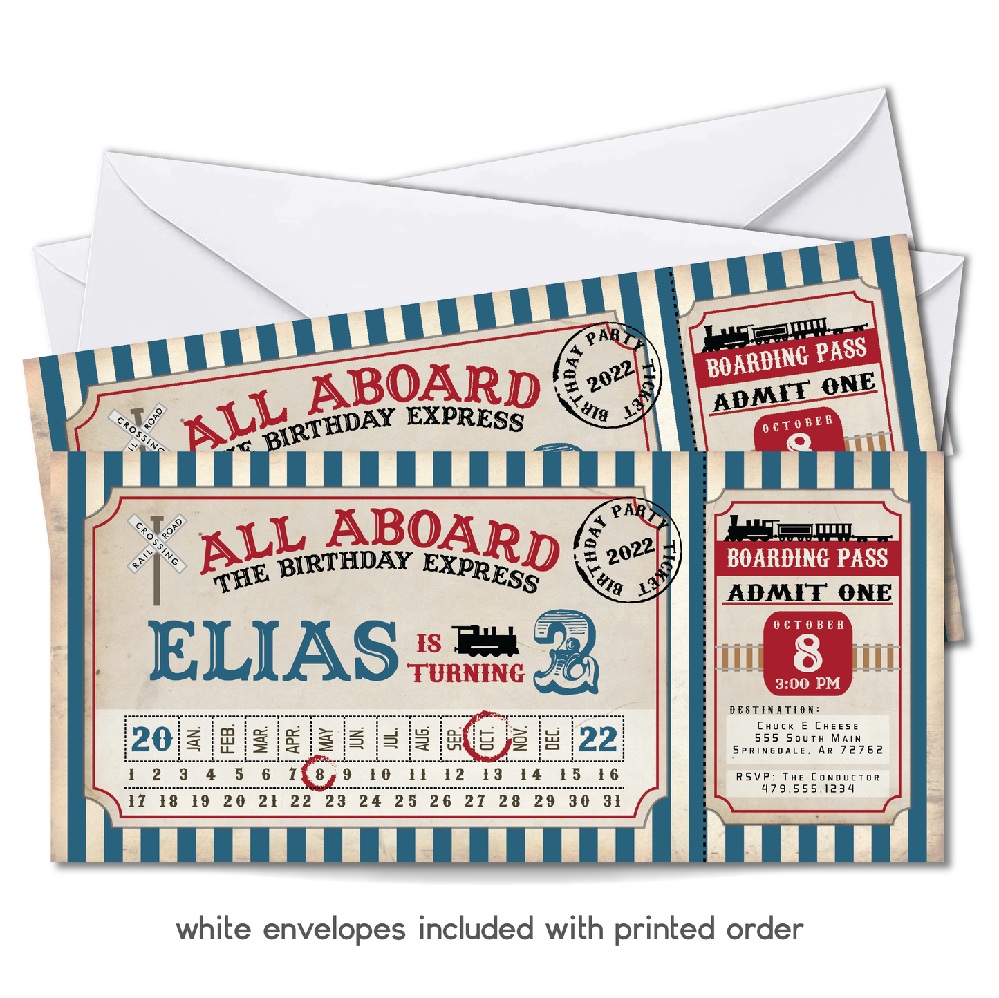 Vintage Train Ticket Birthday Invitation - Train Ticket Party Invite