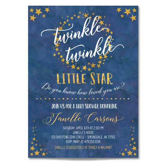 Twinkle Twinkle Little Star Baby Shower Invitation - Circle Stars Baby Shower Party Invite