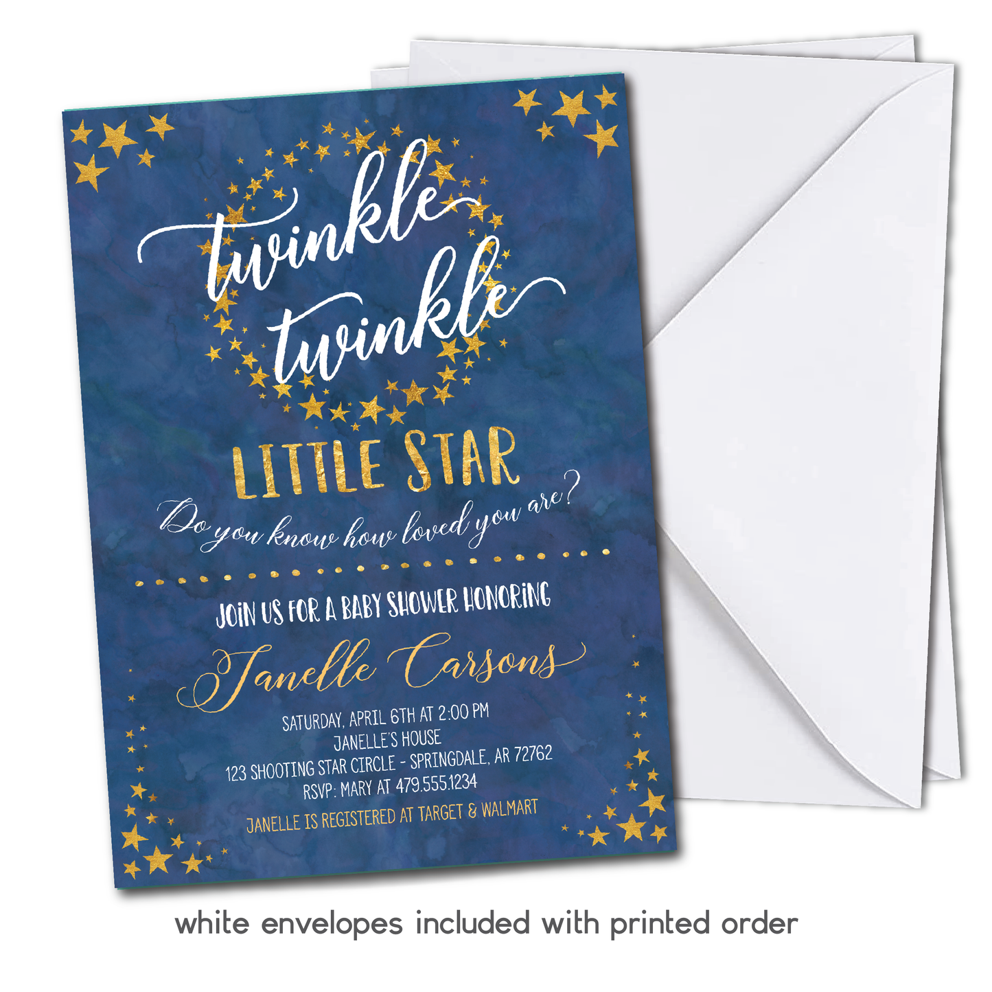 Twinkle Twinkle Little Star Baby Shower Invitation - Circle Stars Baby Shower Party Invite