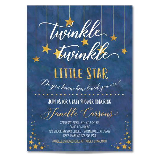 Baby Shower Twinkle Twinkle Little Star Baby Shower Invitation - Hanging Stars