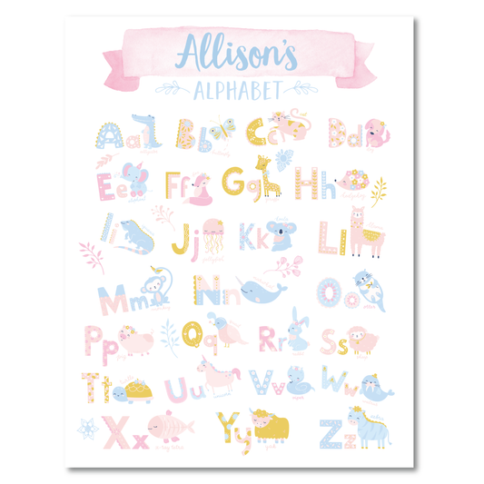 Personalized Baby Animal Alphabet Wall Art Print - Kids Room & Nursery Baby Zoo Animal Wall Art