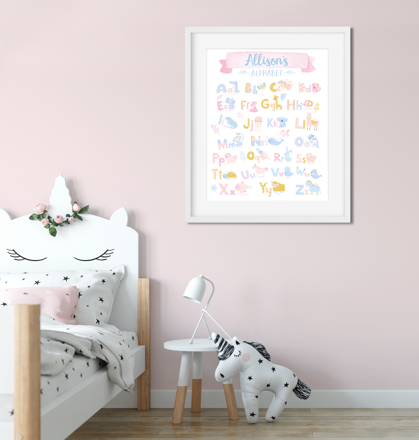 Personalized Baby Animal Alphabet Wall Art Print - Kids Room & Nursery Baby Zoo Animal Wall Art