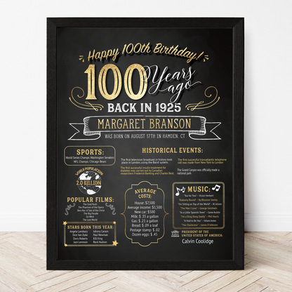 100th Birthday Sign, 100th Birthday Poster, Born in 1925