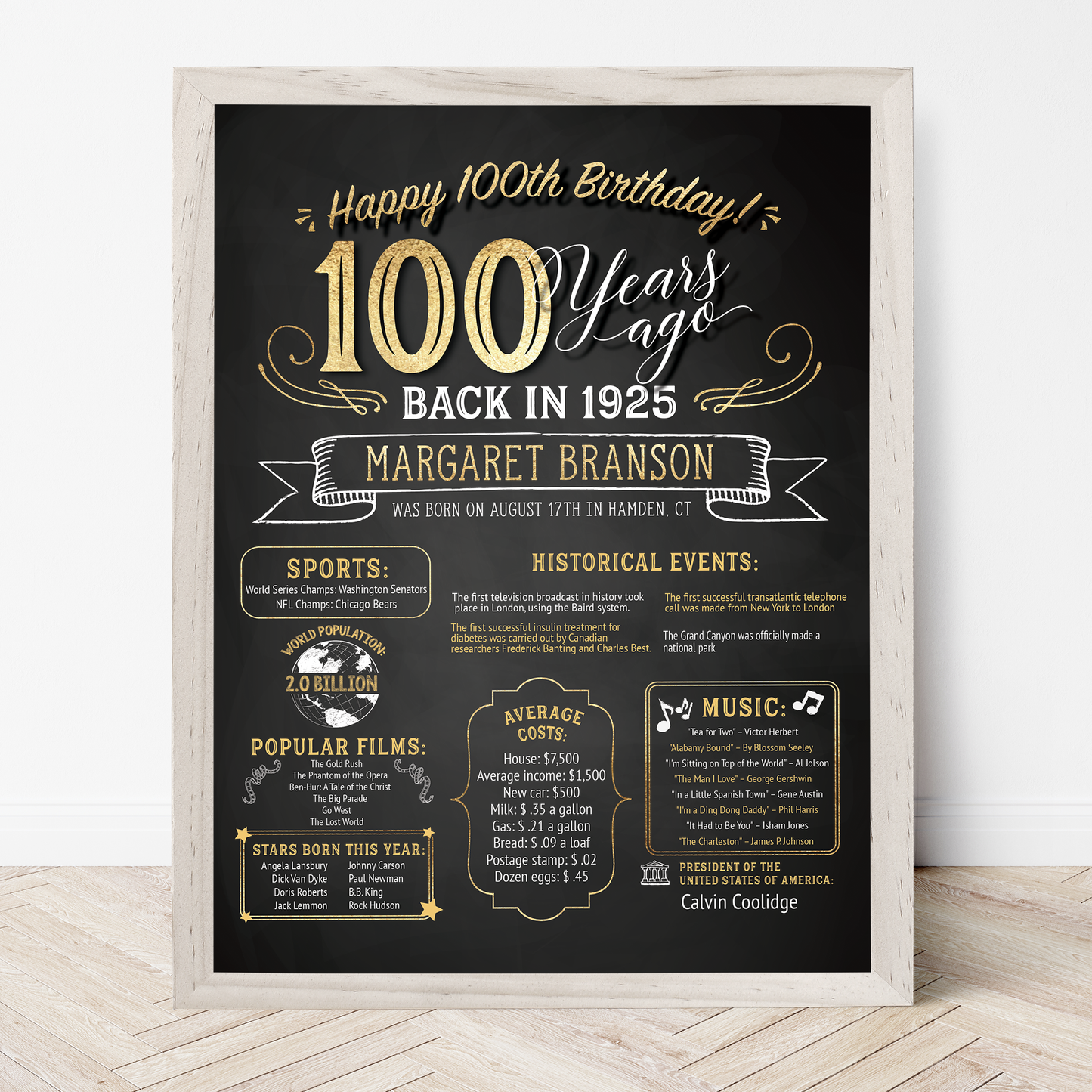 100th Birthday Sign, 100th Birthday Poster, Born in 1925